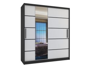 Kleiderschrank 133 cm Belini schwarz matt / weiß matt mit Schiebetüren mit Spiegel und Schubladen Hersteller MBP SZP6/1/B/W/0/KLP