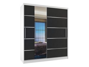 Kleiderschrank 133 cm Belini weiß matt / schwarz matt mit Schiebetüren mit Spiegel und Schubladen Hersteller MBP SZP6/1/W/B/0/KLAL