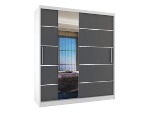 Kleiderschrank 133 cm Belini weiß matt / grau matt mit Schiebetüren mit Spiegel und Schubladen Hersteller MBP SZP6/1/W/SR/0/KLAL
