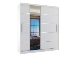 Kleiderschrank 133 cm Belini weiß matt mit Schiebetüren mit Spiegel und Schubladen Hersteller MBP SZP6/1/W/W/0/KLAL