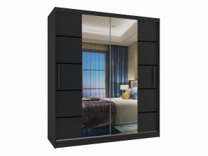 Kleiderschrank 133 cm Belini schwarz matt mit Schiebetüren mit Spiegel und Schubladen Hersteller ME SZP6/1/B/B/0/KLP