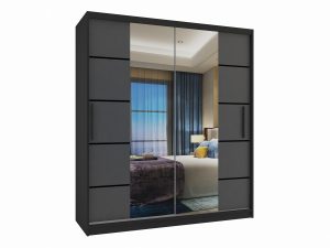 Kleiderschrank 133 cm Belini schwarz matt / grau matt mit Schiebetüren mit Spiegel und Schubladen Hersteller ME SZP6/1/B/SR/0/KLP