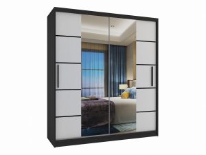 Kleiderschrank 133 cm Belini schwarz matt / weiß matt mit Schiebetüren mit Spiegel und Schubladen Hersteller ME SZP6/1/B/W/0/KLP