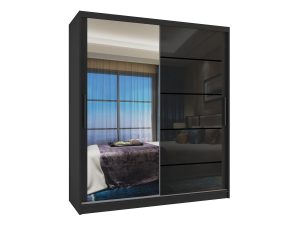 Kleiderschrank 133 cm Belini schwarz matt / schwarz glänzend mit Schiebetüren mit Spiegel und Schubladen Hersteller MGB SZP6/1/B/1L5B/KLP