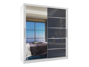 Kleiderschrank 133 cm Belini weiß matt / grau glänzend mit Schiebetüren mit Spiegel und Schubladen Hersteller MGB SZP6/1/W/1L5S/KLAL
