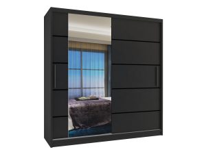 Kleiderschrank 158 cm Belini schwarz matt mit Schiebetüren mit Spiegel und Schubladen Hersteller MBP SZP7/0/B/B/0/KLP