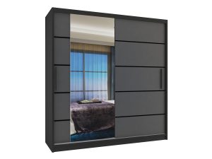 Kleiderschrank 158 cm Belini schwarz matt / grau matt mit Schiebetüren mit Spiegel und Schubladen Hersteller MBP SZP7/0/B/SR/0/KLP