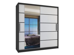 Kleiderschrank 158 cm Belini schwarz matt / weiß matt mit Schiebetüren mit Spiegel und Schubladen Hersteller MBP SZP7/0/B/W/0/KLP