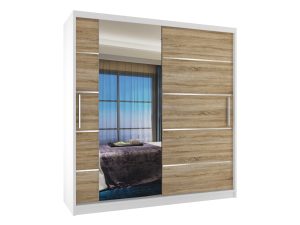 Kleiderschrank 158 cm Belini weiß matt / schwarz matt mit Schiebetüren mit Spiegel und Schubladen Hersteller MBP SZP7/0/W/B/0/KLAL