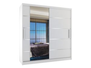 Kleiderschrank 158 cm Belini weiß matt mit Schiebetüren mit Spiegel und Schubladen Hersteller MBP SZP7/0/W/W/0/KLAL