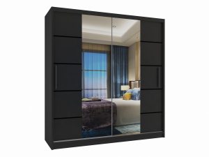 Kleiderschrank 158 cm Belini schwarz matt mit Schiebetüren mit Spiegel und Schubladen Hersteller ME SZP7/0/B/B/0/KLP