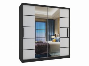 Kleiderschrank 158 cm Belini schwarz matt / weiß matt mit Schiebetüren mit Spiegel und Schubladen Hersteller ME SZP7/0/B/W/0/KLP