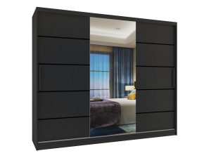 Kleiderschrank 235 cm Belini schwarz matt mit Schiebetüren mit Spiegel und Schubladen Hersteller MBP SZP8/0/1B/2B1L/0/KLP