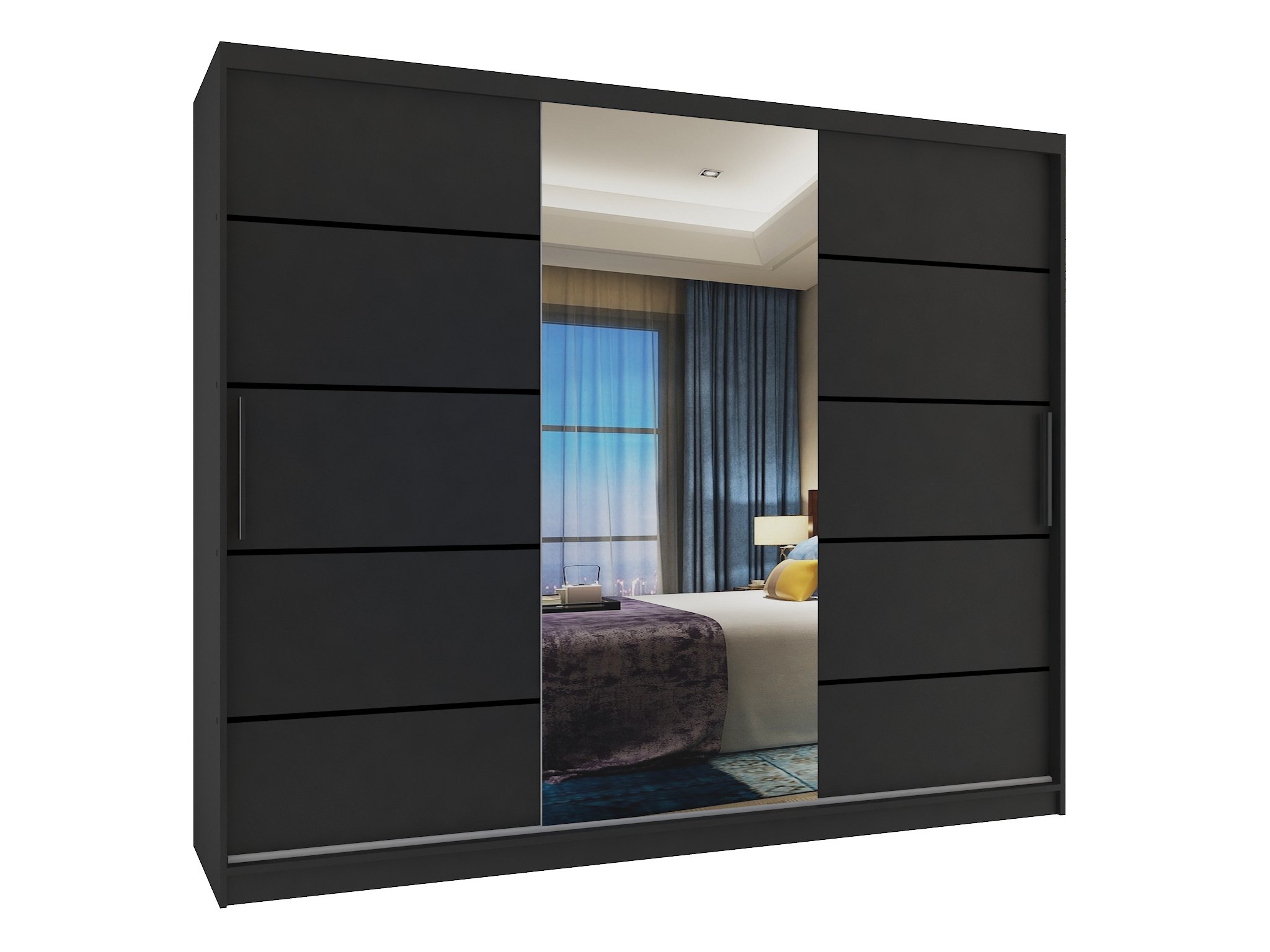 Kleiderschrank 235 cm Belini schwarz matt mit Schiebetüren mit Spiegel und Schubladen Hersteller MBP SZP8/0/1B/2B1L/0/KLP