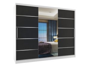 Kleiderschrank 235 cm Belini weiß matt / schwarz matt mit Schiebetüren mit Spiegel und Schubladen Hersteller MBP SZP8/0/1W/2B1L/0/KLAL