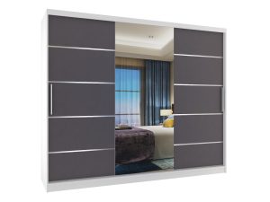 Kleiderschrank 235 cm Belini weiß matt / grau matt mit Schiebetüren mit Spiegel und Schubladen Hersteller MBP SZP8/0/1W/2SR1L/0/KLAL