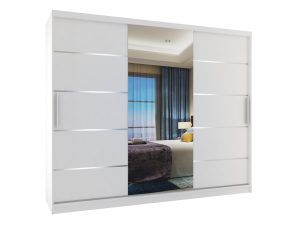Kleiderschrank 235 cm Belini weiß matt mit Schiebetüren mit Spiegel und Schubladen Hersteller MBP SZP8/0/1W/2W1L/0/KLAL
