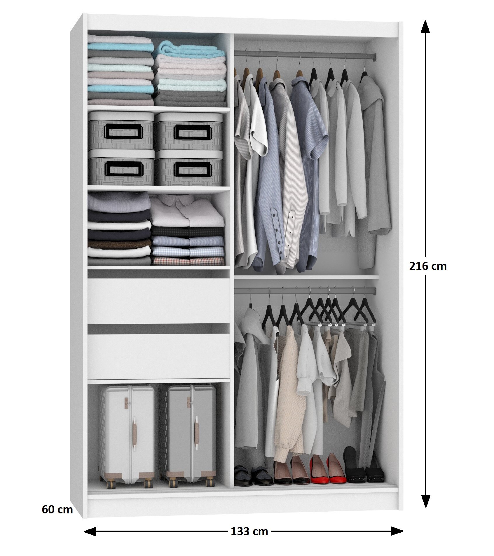 Kleiderschrank 133 cm Belini schwarz matt / grau matt mit Schiebetüren mit Spiegel und Schubladen Hersteller MBP SZP6/1/B/SR/0/KLP