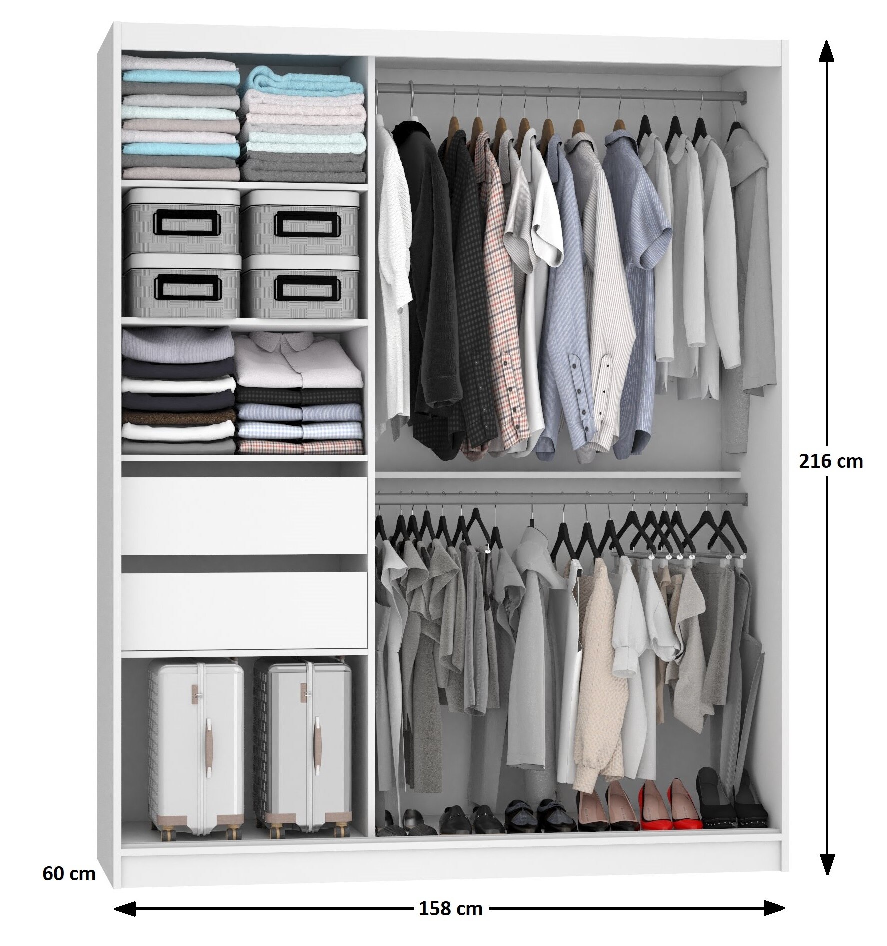 Kleiderschrank 158 cm Belini schwarz matt / grau matt mit Schiebetüren mit Spiegel und Schubladen Hersteller MBP SZP7/0/B/SR/0/KLP