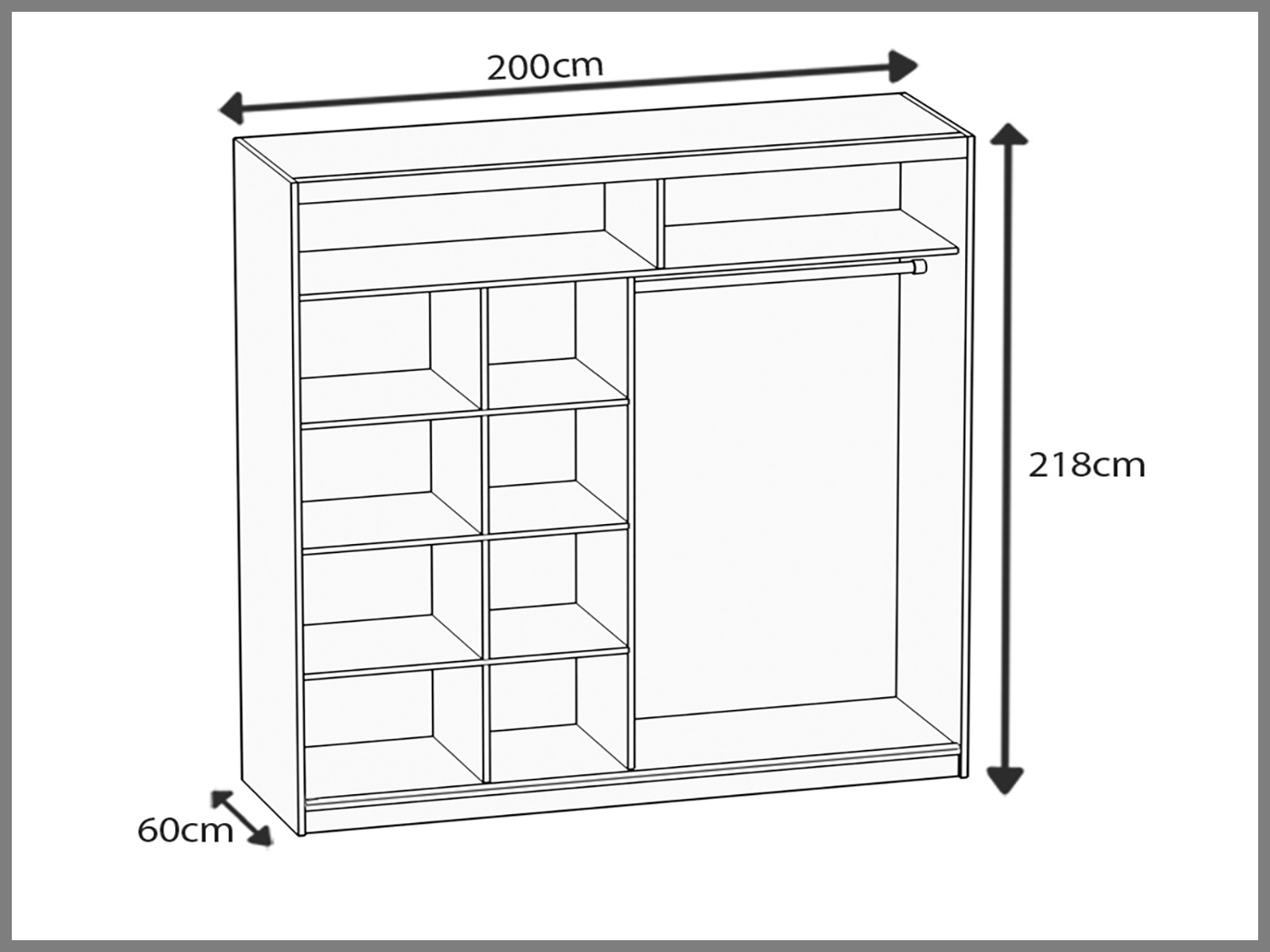 Kleiderschrank 200 cm Belini schwarz matt / weiß matt mit Schiebetüren und Spiegel Hersteller MV SZP1/2/B/W/W/HI
