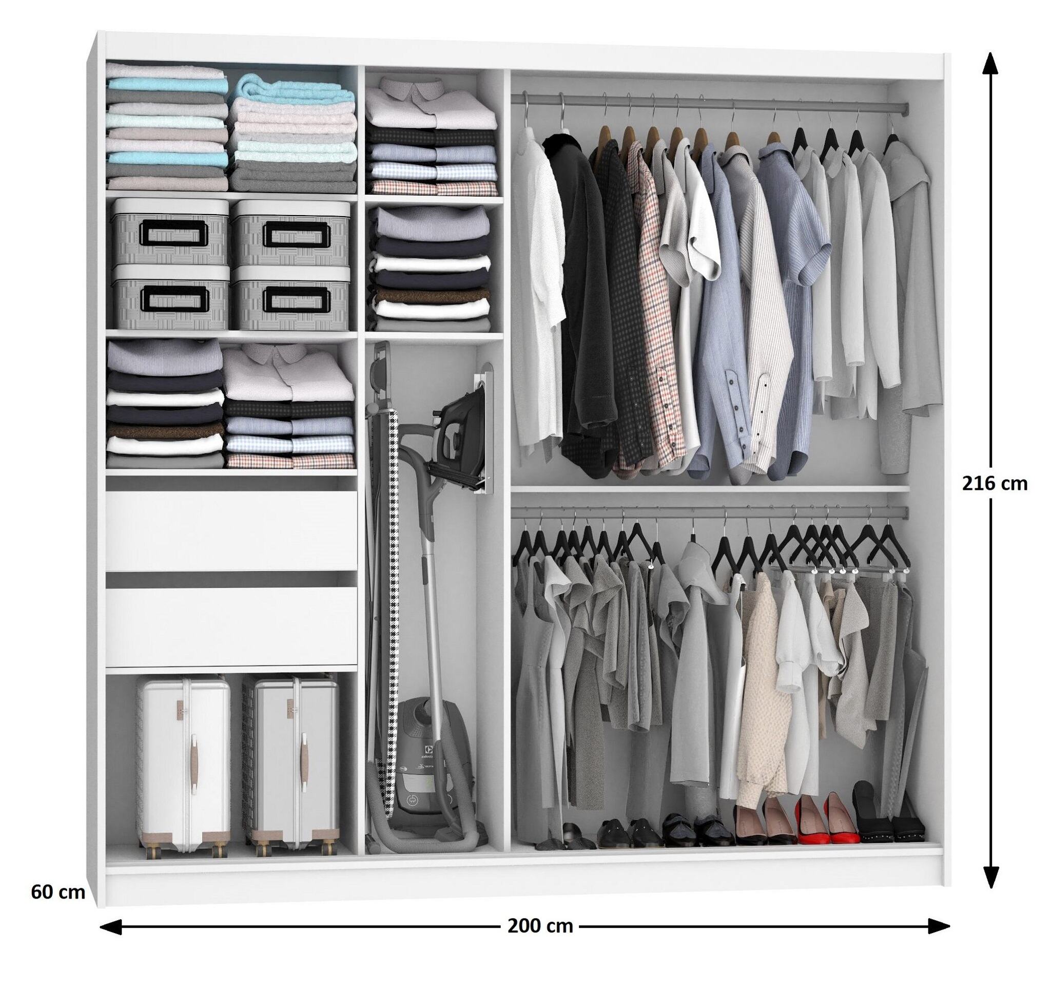 Kleiderschrank 200 cm Belini schwarz matt / grau glänzend mit Schiebetüren mit Spiegel und Schubladen Hersteller MGB SZP5/1/B/1L5S/KLP
