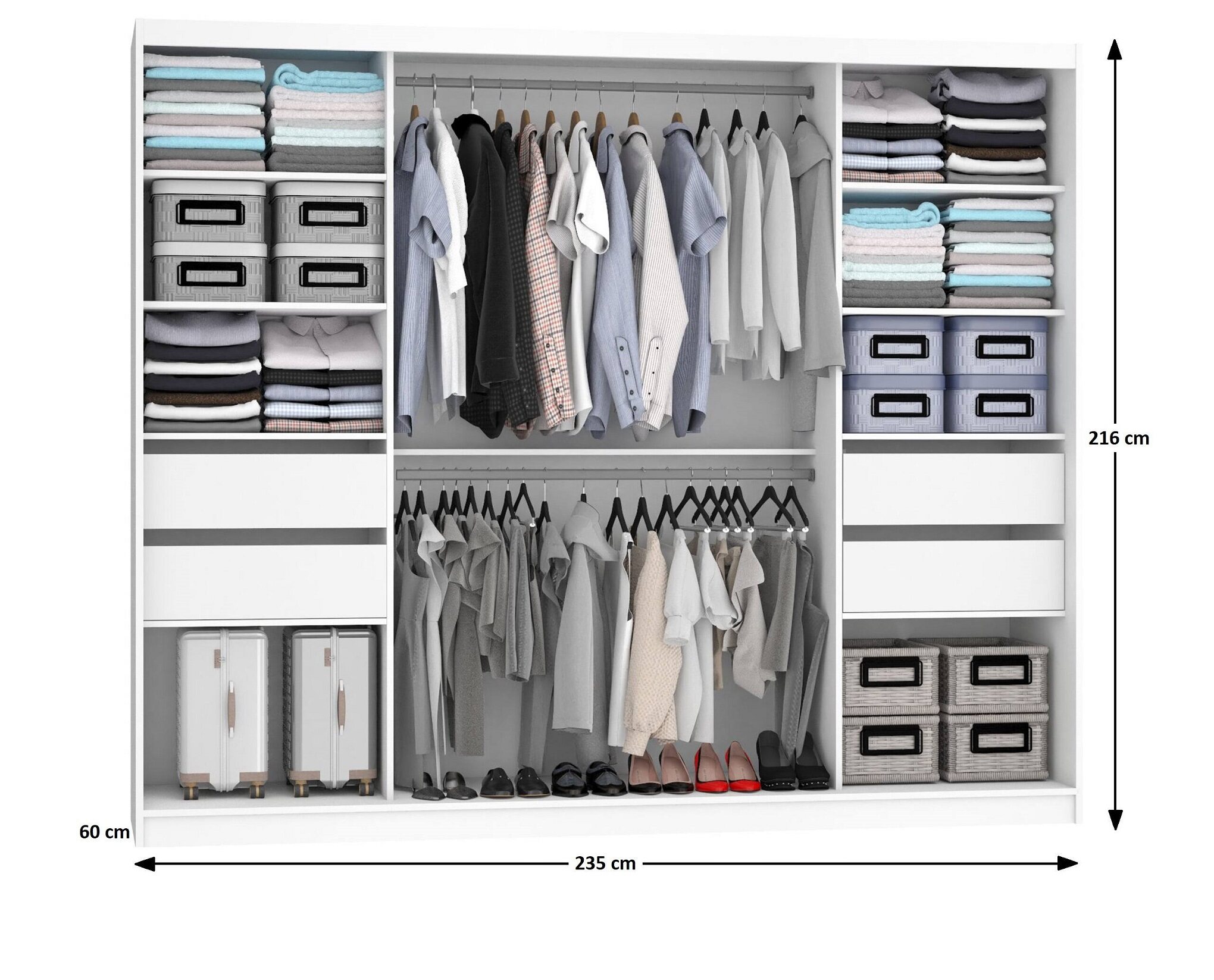 Kleiderschrank 235 cm Belini weiß matt/weiß glänzend mit Schiebetüren mit Spiegel und Schubladen Hersteller MGB SZP8/0/W/2W1L/KLAL