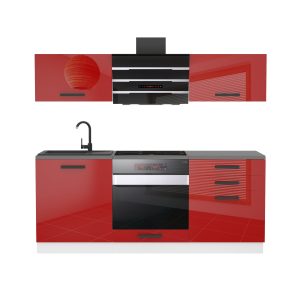Belini Küchenzeile Premium Komplettversion 180 cm Hochglanzrot mit Arbeitsplatte SOPHIA Hersteller INF SOPHIA/0/WT/R/B/B1
