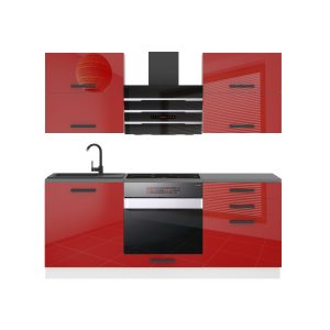 Belini Küchenzeile Premium Komplettversion 180 cm Hochglanzrot mit Arbeitsplatte EMILY Hersteller