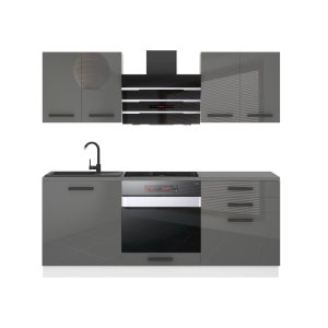 Belini Küchenzeile Premium Komplettversion 180 cm Hochglanzgrau mit Arbeitsplatte MARY Hersteller