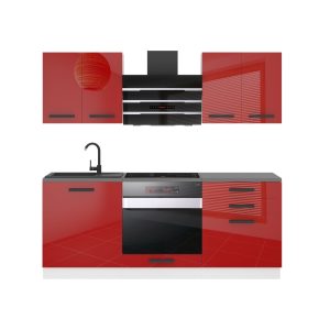 Belini Küchenzeile Premium Komplettversion 180 cm Hochglanzrot mit Arbeitsplatte MARY Hersteller