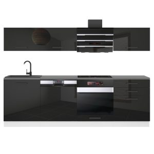 Belini Küchenzeile Premium Komplettversion 240 cm Hochglanzschwarz ohne Arbeitsplatte LINDA Hersteller INF LINDA/0/WT/B/0/B1
