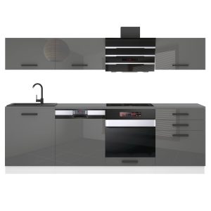 Belini Küchenzeile Premium Komplettversion 240 cm Hochglanzgrau ohne Arbeitsplatte LINDA Hersteller INF LINDA/0/WT/S/0/B1
