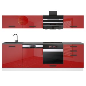 Belini Küchenzeile Premium Komplettversion 240 cm Hochglanzrot mit Arbeitsplatte LINDA Hersteller INF LINDA/0/WT/R/B/B1
