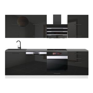 Belini Küchenzeile Premium Komplettversion 240 cm Hochglanzschwarz ohne Arbeitsplatte MADISON Hersteller INF MADISON/0/WT/B/0/B1
