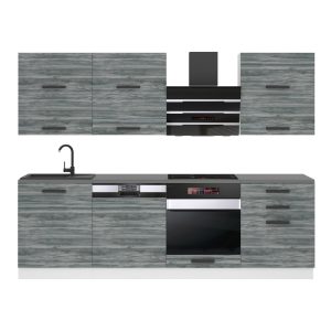 Belini Küchenzeile Premium Komplettversion 240 cm Grau Anthrazit Glamour Wood mit Arbeitsplatte MADISON Hersteller