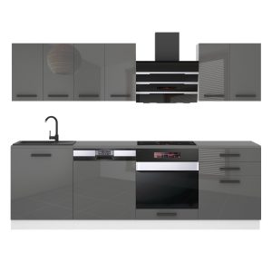 Belini Küchenzeile Premium Komplettversion 240 cm Hochglanzgrau ohne Arbeitsplatte SUSAN Hersteller INF SUSAN/0/WT/S/0/B1