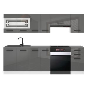 Belini Küchenzeile Premium Komplettversion 240 cm Hochglanzgrau ohne Arbeitsplatte LILY Hersteller INF LILY/0/WT/S/0/B1
