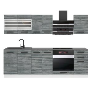 Belini Küchenzeile Premium Komplettversion 240 cm Grau Anthrazit Glamour Wood ohne Arbeitsplatte MARGARET Hersteller