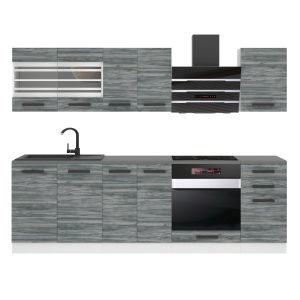 Belini Küchenzeile Premium Komplettversion 240 cm Grau Anthrazit Glamour Wood mit Arbeitsplatte MARGARET Hersteller TOR MARGARET/0/WT/GW/B/B1
