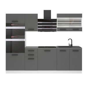 Belini Küchenzeile Premium Komplettversion 240 cm Mattgrau ohne Arbeitsplatte TRACY Hersteller TOR TRACY/0/WT/SR/0/B1