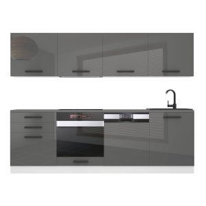 Belini Küchenzeile Premium Komplettversion 240 cm Hochglanzgrau ohne Arbeitsplatte ALICE Hersteller