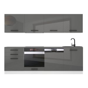 Belini Küchenzeile Premium Komplettversion 240 cm Hochglanzgrau mit Arbeitsplatte ALICE Hersteller INF ALICE/0/WT/S/B/B1
