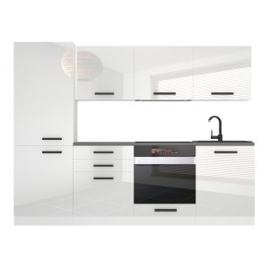Belini Küchenzeile Premium Komplettversion 240 cm Hochglanzweiß ohne Arbeitsplatte SANDY Hersteller INF SANDY/0/WT/W/0/B1