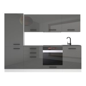 Belini Küchenzeile Premium Komplettversion 240 cm Hochglanzgrau ohne Arbeitsplatte SANDY Hersteller