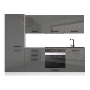 Belini Küchenzeile Premium Komplettversion 240 cm Hochglanzgrau ohne Arbeitsplatte SANDY Hersteller INF SANDY/0/WT/S/0/B1