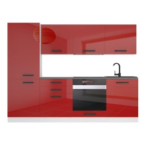 Belini Küchenzeile Premium Komplettversion 240 cm Hochglanzrot mit Arbeitsplatte SANDY Hersteller