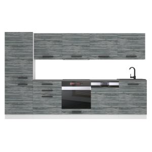 Belini Küchenzeile Premium Komplettversion 300 cm Grau Anthrazit Glamour Wood ohne Arbeitsplatte ROSE Hersteller