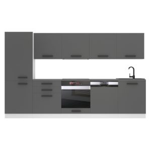 Belini Küchenzeile Premium Komplettversion 300 cm Mattgrau ohne Arbeitsplatte ROSE Hersteller TOR ROSE/0/WT/SR/0/B1