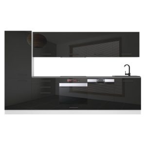 Belini Küchenzeile Premium Komplettversion 300 cm Hochglanzschwarz ohne Arbeitsplatte ROSE Hersteller