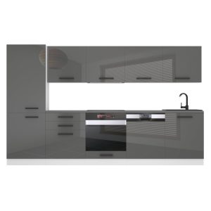 Belini Küchenzeile Premium Komplettversion 300 cm Hochglanzgrau ohne Arbeitsplatte ROSE Hersteller